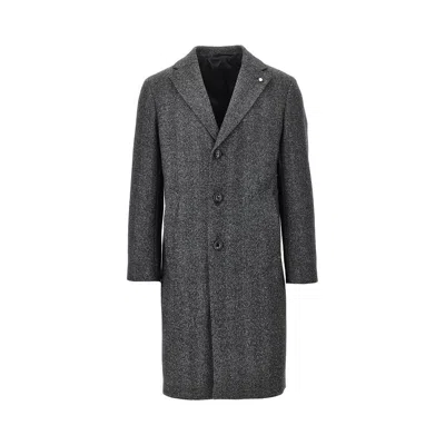Luigi Bianchi Herringbone Wool Midi Coat In Gray