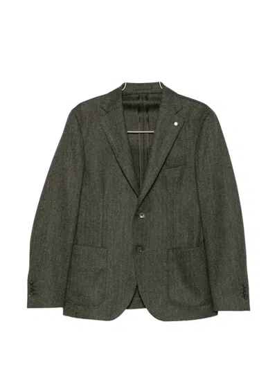 Luigi Bianchi Herringbone-weave Notched-lapel Blazer In Gray