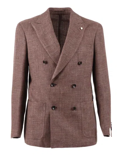 Luigi Bianchi Linen Virgin Wool Drop 7 Blazer In Brown