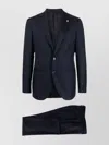 Luigi Bianchi Navy Blue Virgin Wool Tailored Suit With Brooch Detail In Blue