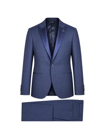 Luigi Bianchi Mantova 다이아몬드 패턴 피크드 라펠 수트 In Blue