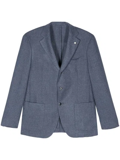 Luigi Bianchi Mantova Herringbone Slub-texture Blazer In Blue