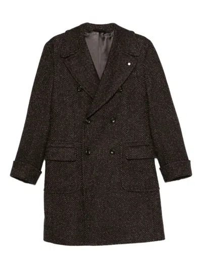 LUIGI BIANCHI MANTOVA LUIGI BIANCHI MANTOVA DOUBLE-BREASTED HERRINGBONE COAT WITH TAILORED FIT