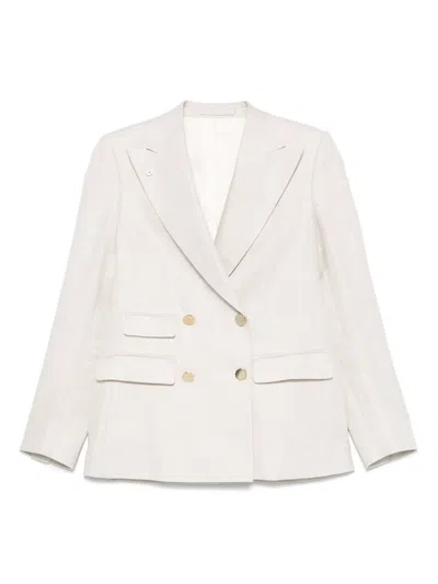 Luigi Bianchi Mantova Herringbone Blazer In Neutrals
