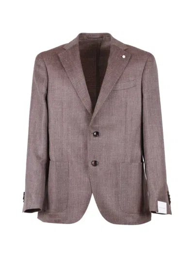 Luigi Bianchi Mantova Herringbone Drop Blazer In Burgundy