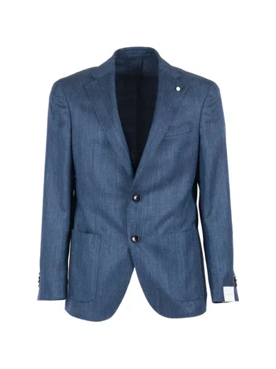 Luigi Bianchi Mantova Herringbone Single-breasted Blazer In Blue