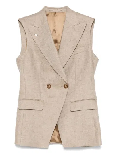 Luigi Bianchi Mantova Linen Gilet In Brown