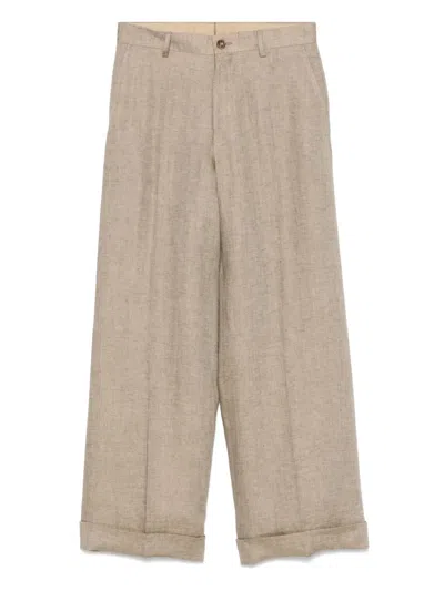 Luigi Bianchi Mantova Linen Trousers In Neutrals
