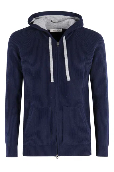 Luigi Bianchi Mantova Maglia Full Zip Cappuccio Lana Cashmere In Blue