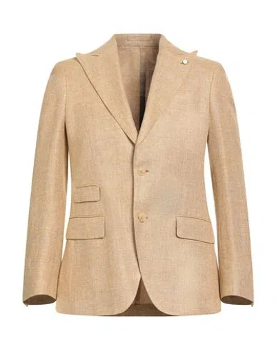 Luigi Bianchi Mantova Man Blazer Beige Size 38 Linen, Silk, Cotton In Sand