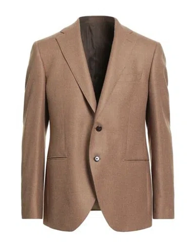 Luigi Bianchi Mantova Man Blazer Camel Size 44 Virgin Wool, Cashmere In Brown