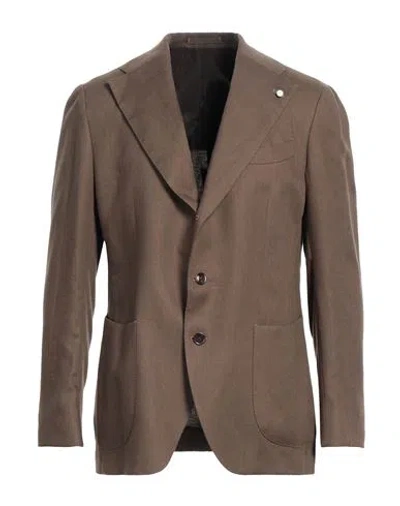 Luigi Bianchi Mantova Man Blazer Khaki Size 44 Linen In Beige