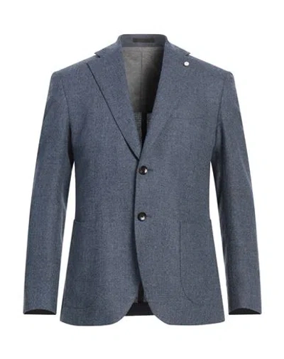 Luigi Bianchi Mantova Man Blazer Slate Blue Size 44 Virgin Wool, Linen, Cashmere