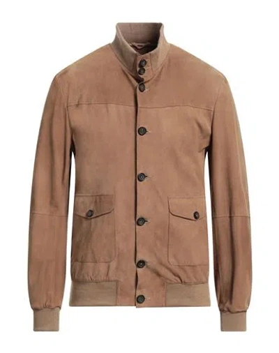 Luigi Bianchi Mantova Man Jacket Camel Size 40 Leather In Beige