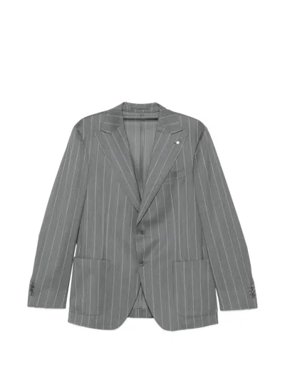 Luigi Bianchi Mantova Pinstripe-pattern Notched-lapels Blazer In Gray