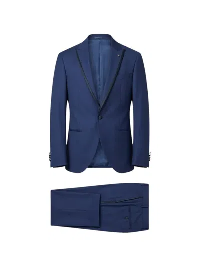 Luigi Bianchi Mantova Satin-trim Peaked-lapel Suit In Blue