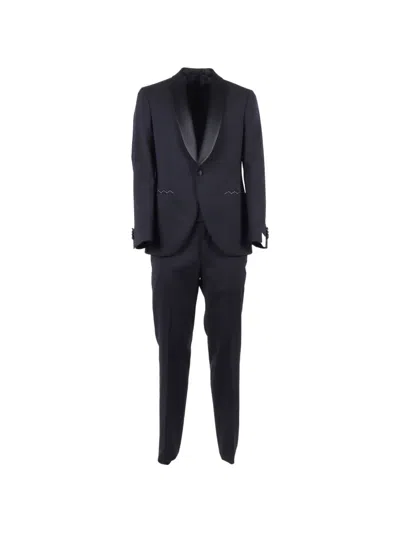 Luigi Bianchi Mantova Shawl-collar Zig-zag Suit In Blue
