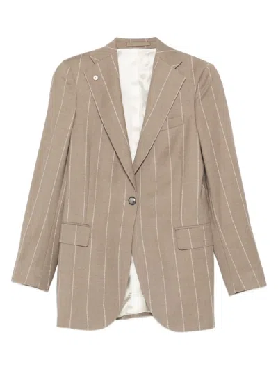 Luigi Bianchi Mantova Striped-pattern Blazer In Nude