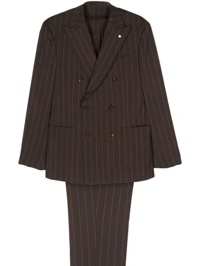 Luigi Bianchi Mantova Pinstriped Double-breasted Suit In Brown