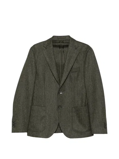 Luigi Bianchi Herringbone Tailored Brando Jacket In Olive Green