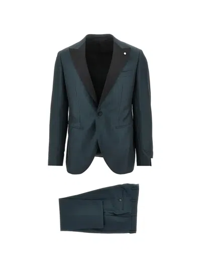 Luigi Bianchi Peak-lapel Single-breasted Wool Suit In Blue