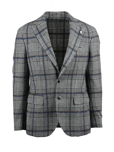Luigi Bianchi Plaid Wool Cotton Blended Jacket With Rounded Silhouette In Gray