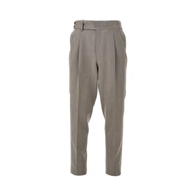 Luigi Bianchi Pleated Chevron Wool Pants In Gray