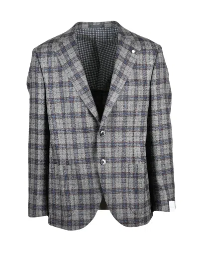 Luigi Bianchi Round Tailored Jacket In Bottle Green With Plaid Design In Gray
