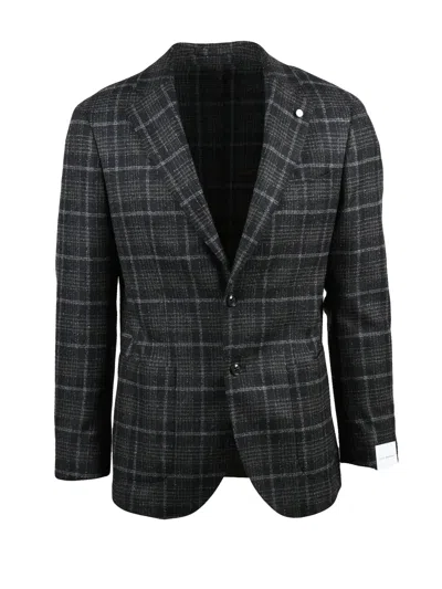 Luigi Bianchi Rounded Blazer With Two-button Closure And Textured Pattern In Black