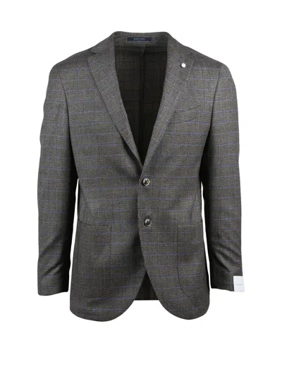 Luigi Bianchi Rounded Check Pattern Jacket In Beige With Blue Accents In Gray