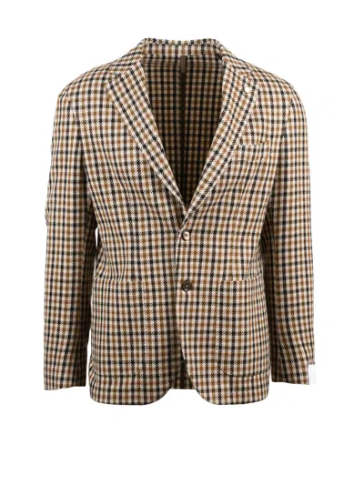Luigi Bianchi Rounded Checkered Jacket In Beige And Brown Tones In Multi