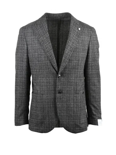 Luigi Bianchi Rounded Grey And Brown Checkered Wool Cashmere Jacket In Pink