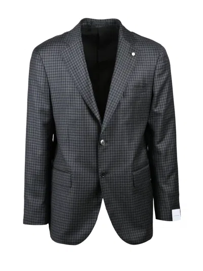 Luigi Bianchi Rounded Grey And Brown Checkered Wool Jacket In Black