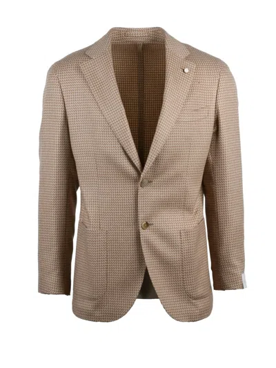 Luigi Bianchi Rounded Houndstooth Pattern Jacket Crafted From Cashmere Silk Blend In Brown