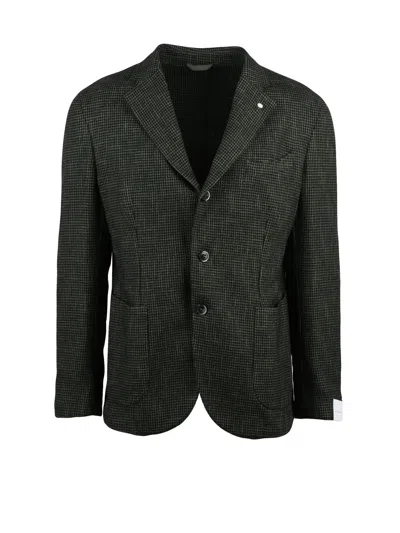 Luigi Bianchi Rounded Jacket With Suede Effect And Houndstooth Pattern In Black