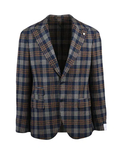 Luigi Bianchi Rounded Plaid Jacket In Navy And Brown Tones In Gray