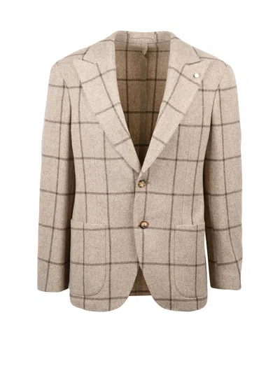 Luigi Bianchi Rounded Virgin Wool And Cashmere Jacket With Notch Lapel In Brown