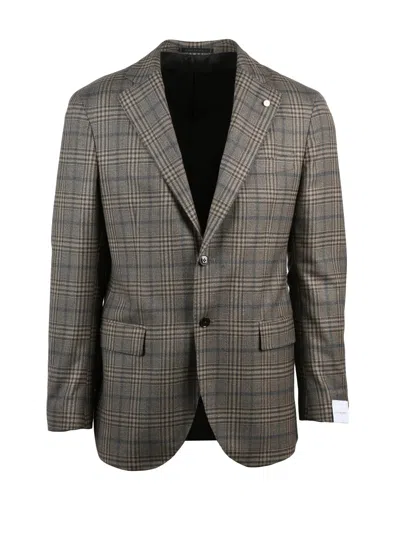 Luigi Bianchi Rounded Wool Jacket With Plaid Pattern And Tailored Fit In Multi