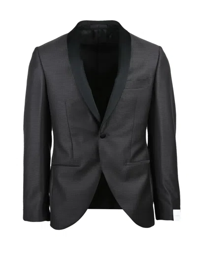 Luigi Bianchi Satin Finish Wool Jacket With Button Closure And Tailored Fit In Black