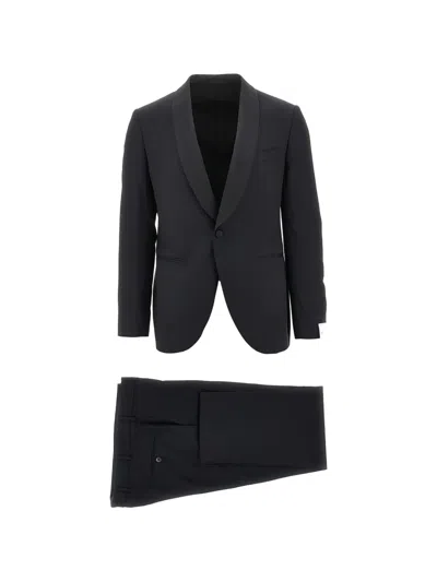 Luigi Bianchi Shawl-lapel Single-breasted Wool Suit In Black