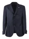 Luigi Bianchi Tailored Grey Virgin Wool Jacket With Notched Lapel In Blue