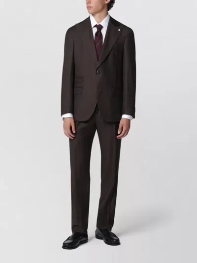 Luigi Bianchi Slim Fit Tailored Suit Long Sleeves V Neck In Brown