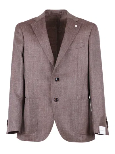 Luigi Bianchi Tailored Brown Drop 7 Herringbone Jacket In Gray