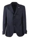 Luigi Bianchi Tailored Grey Virgin Wool Jacket With Notched Lapel In Blue