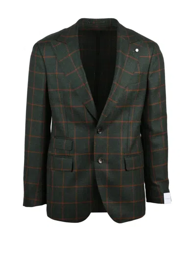 Luigi Bianchi Tailored Jacket With Orange Windowpane Check Pattern In Black