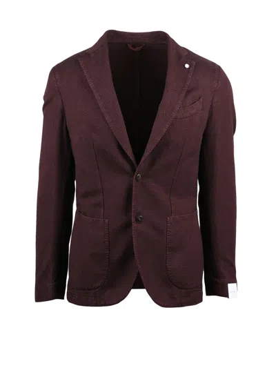 Luigi Bianchi Tailored Red Cotton Jacket With Textured Fabric And Notch Lapels In Burgundy