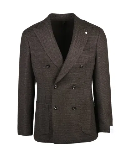Luigi Bianchi Textured Virgin Wool Double-breasted Blazer In Black