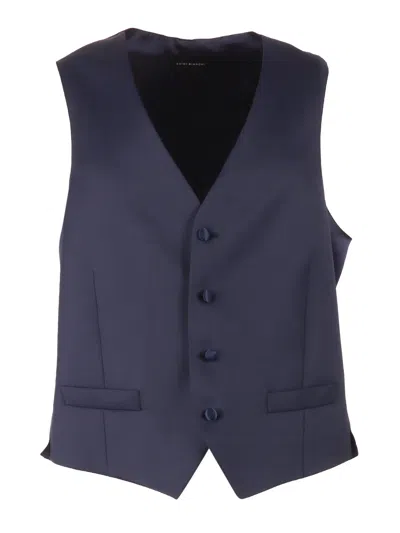 Luigi Bianchi Virgin Wool Satin Tailored Vest In Blue
