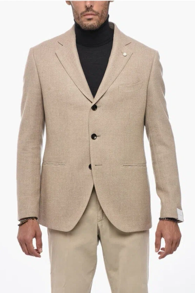 Luigi Bianchi Virgin Wool Side Vents Notch Lapel 3-button Blazer In Brown