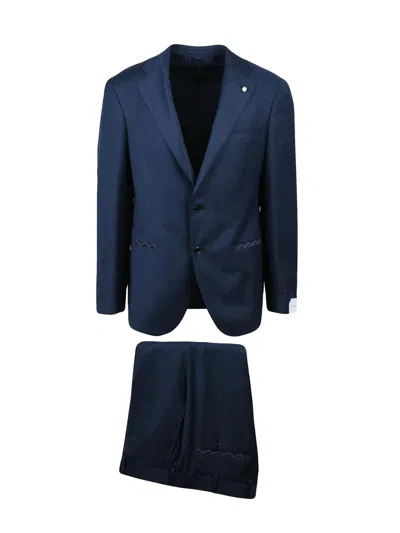 Luigi Bianchi Virgin Wool Stretch Sartorial Suit With Rounded Jacket In Blue